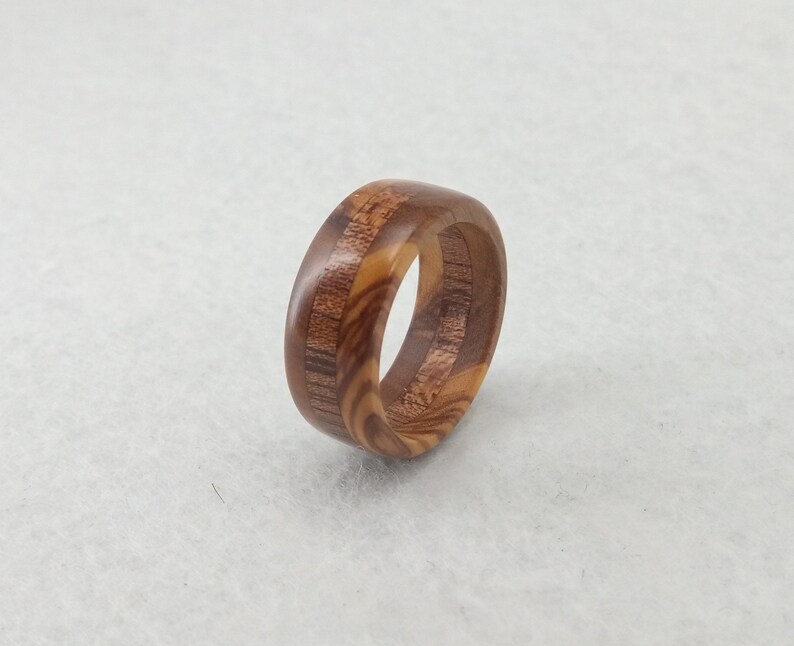 Wooden ring Elegant ring with two variations of wood, olive and mahogany Handmade alternative ring Size 18.30 mm USA 8 1/4 image 3