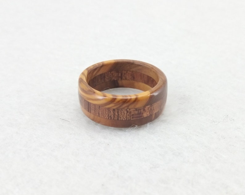 Wooden ring Elegant ring with two variations of wood, olive and mahogany Handmade alternative ring Size 18.30 mm USA 8 1/4 image 5