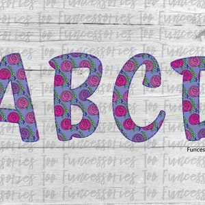 Floral Roses Faux Applique Alphabet Font PNG Download