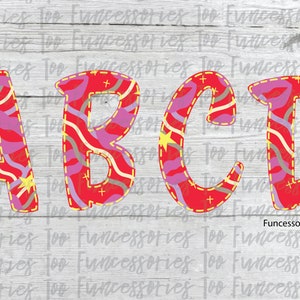 Faux Applique Retro Lip Alphabet Font PNG Digital Download