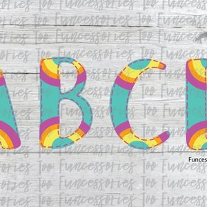 Faux Applique Rainbow Alphabet Font PNG Digital Download
