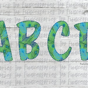 Faux Applique Peacock Alphabet Font PNG Digital Download