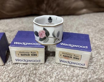 Wedgwood Hathaway Rose Bone China Set of 6 Vintage Napkin Rings Pink Cottagecore