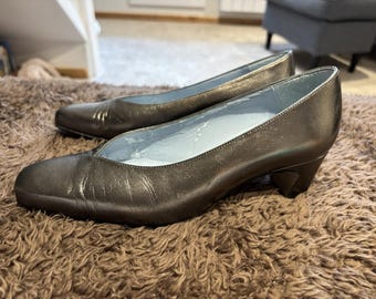 Van Dal Carrie Vintage Metallic Platinum Leather Square Toe Low Heels UK 3.5 D