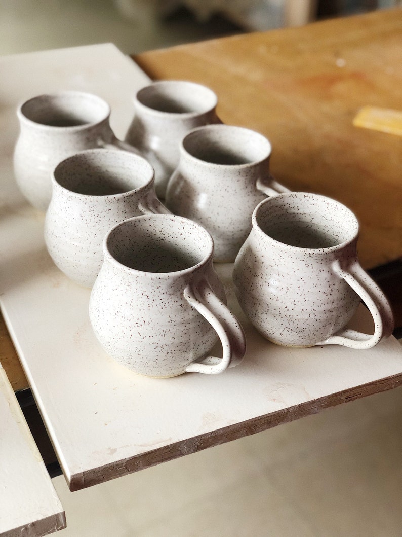 Bulb Mug: Speckled white pottery mug/ pottery gift/ stoneware mug/ coffee mug/ Christmas gift image 2