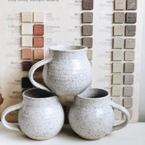 Bulb Mug: Speckled white pottery mug/ pottery gift/ stoneware mug/ coffee mug/ Christmas gift image 1