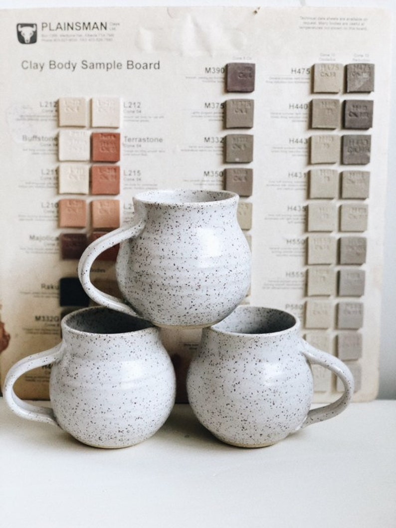 Bulb Mug: Speckled white pottery mug/ pottery gift/ stoneware mug/ coffee mug/ Christmas gift image 1