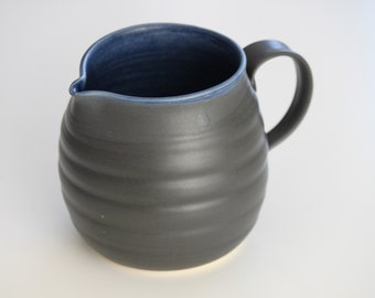 Medium Pitcher: pottery pitcher/ ceramic jug/ matte black and blue