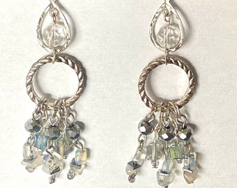 Moonstone crystal Quartz chandelier earrings