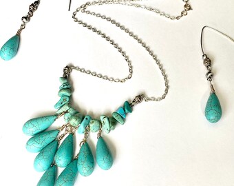 Genuine Turquoise Teardrop Necklace and Earrings