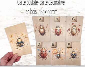 Carte postale bois, carte décorative bois, décoration