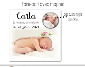 Faire-part naissance, faire-part baptême, faire part papier, magnet,