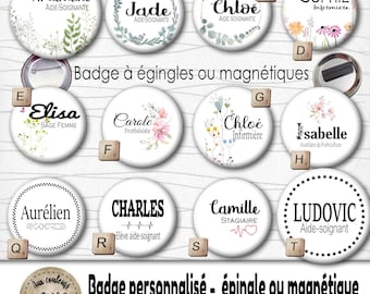 Badges infirmières personnalisés,  badge infirmière, badge magnétique, badge métiers personnalisé diam 56mm