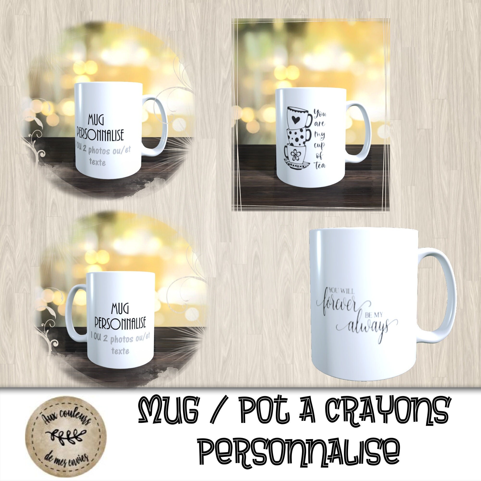 Mug Personnalise ou Pot A Crayons avec 1 2 Photos Et/Ou Texte