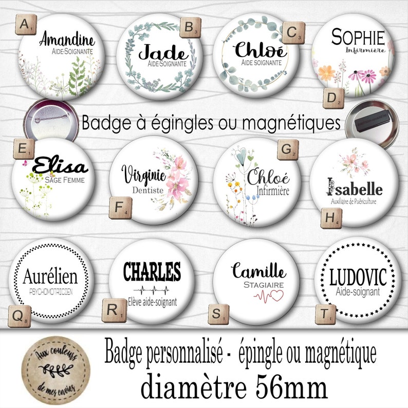 Badges infirmières personnalisés, badge infirmière, badge magnétique, badge métiers personnalisé diam 56mm image 1