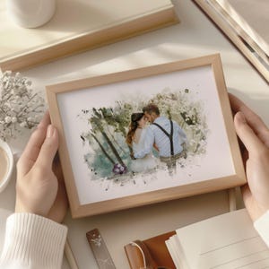 Aquarelle portrait personnalisé  -  Photo transformée en aquarelle, cadeau pour elle, fête des mères