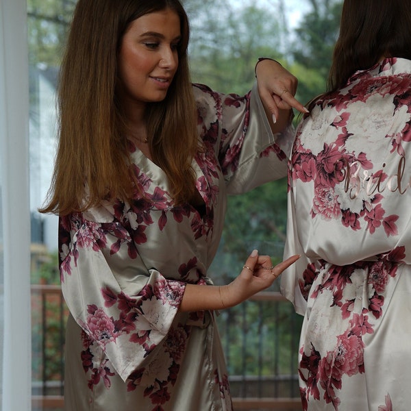 SALE Sage Green Floral Bridesmaid Robes-Bridesmaid Gifts- Personalized Robes-Silky Floral Robes -Bridal Party -Floral Robes-Bridal Robe