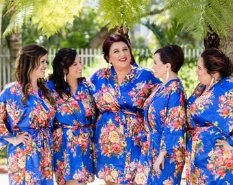 CLEARANCE! Royal Blue Bridesmaid Robes, Bridesmaid Gifts, Wedding Robes Set, Getting Ready Robes, Plus Size Floral Robes Set