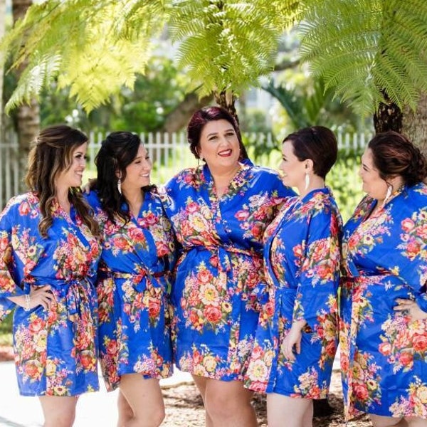 CLEARANCE! Royal Blue Bridesmaid Robes, Bridesmaid Gifts, Wedding Robes Set, Getting Ready Robes, Plus Size Floral Robes Set