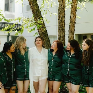 Green Satin Bridesmaid Pajamas: Personalized Wedding PJs