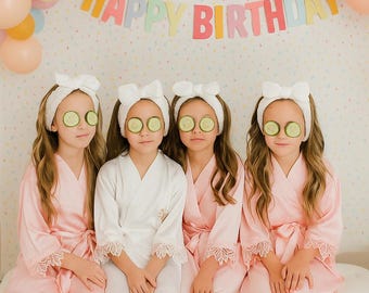 Custom Kids Spa Robes | Personalized Satin Robes Birthday Photoshoot |  Gifts for Girls | Kids Birthday Outfit