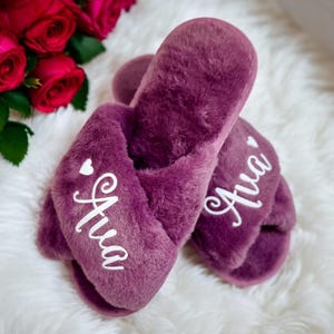 Custom Fluffy Slippers, Custom Bride Slippers, Fluffy Bridesmaid Slippers,Bride Slipper Personalized