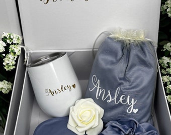 Dusty Blue Bridesmaid Proposal Box With Tumbler, Bridesmaid Box With Pajama Maid of Honor Gift  Birthday Gift for Women Who have Everything