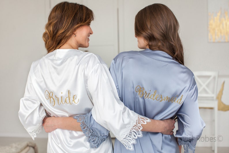 Silky Bridesmaid Robes/ Bridal Robes/ Champagne Robes/ Lace Etsy