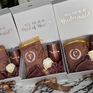 Rosewood Bridesmaid Proposal Box: Satin Pajamas, Tumbler & More