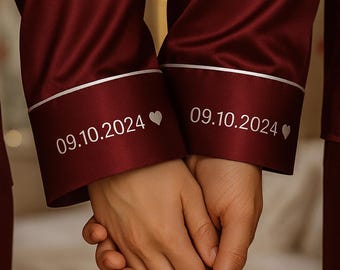 Matching Valentine Pajamas for Couples, Personalized Satin Pajamas, His and Hers Sleepwear, Valentine Photo Outfit