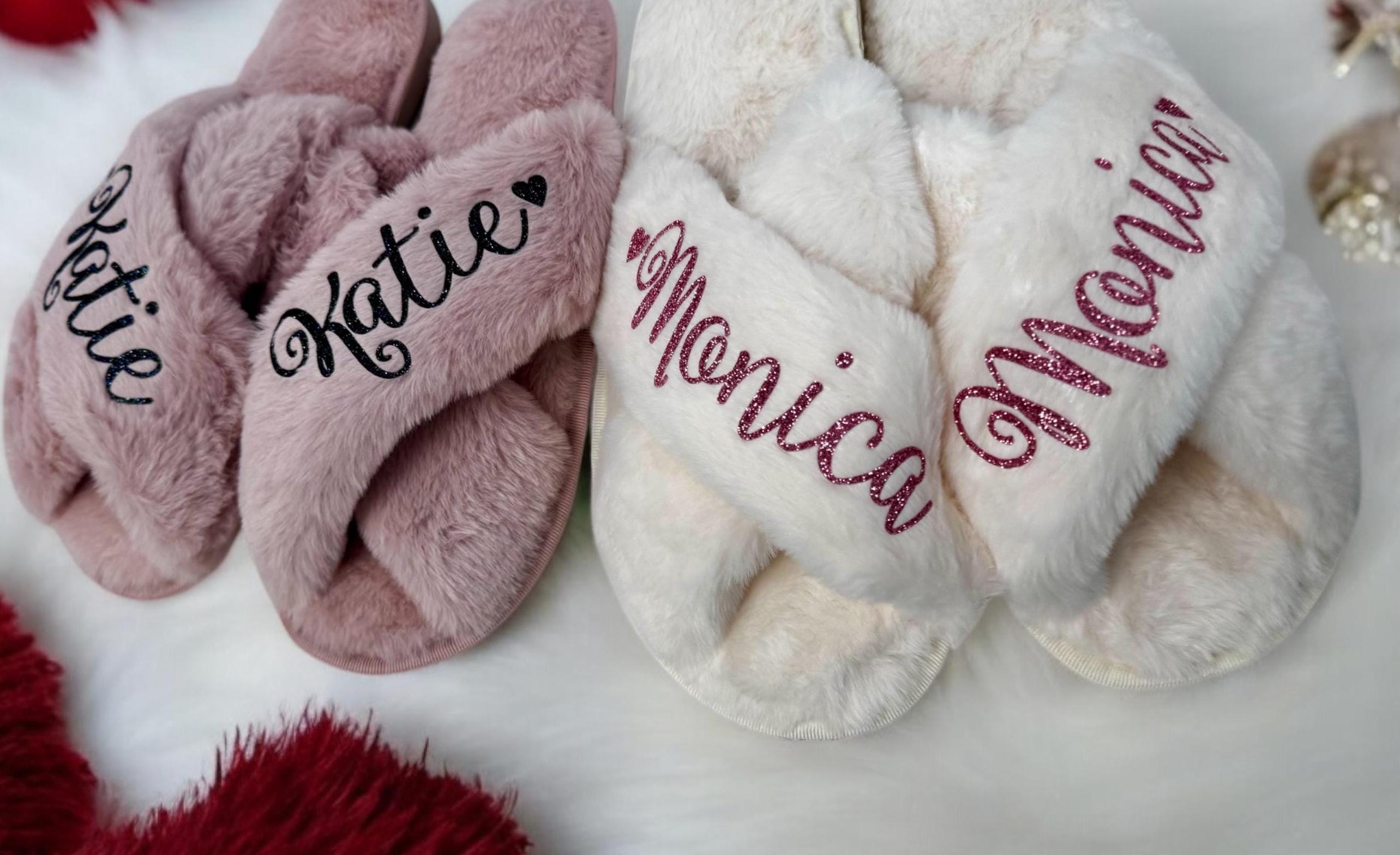 Personalized Fluffy Slippers: Bridal Party Gifts, Custom Name