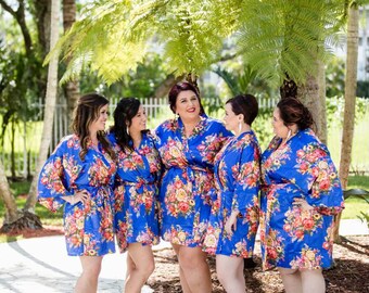 Plus Size  Bride Bridal Bridesmaid Robes, Bridesmaid Gifts, Wedding Robes, Getting Ready Robes, Lace Robes, Plus Size Floral Robe