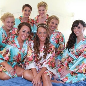 Silk Floral Bridesmaid Robe: Kimono Style Getting Ready Robe