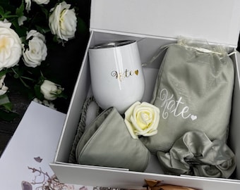 Personalized Bridesmaid Proposal Box Set: Satin Pajamas, Tumbler & More
