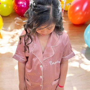 Custom Kids Satin Pajamas: Personalized Flower Girl Sleepwear