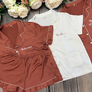 Bridal Party Getting Ready Pajamas, Personalized Gifts for Women, Custom Name Women Pajamas, Bridesmaid Gifts, Bridesmaid Pajamas