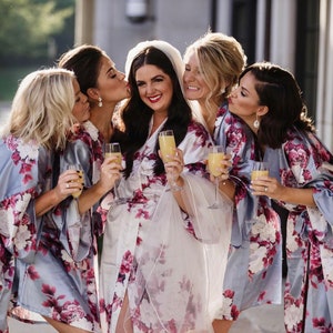 CLEARANCE Silk Bridesmaid Robes Bridesmaid Gifts Floral Robes Getting Ready Robes Bridal Party Gift Kimono Bridesmaid Robes Set image 4