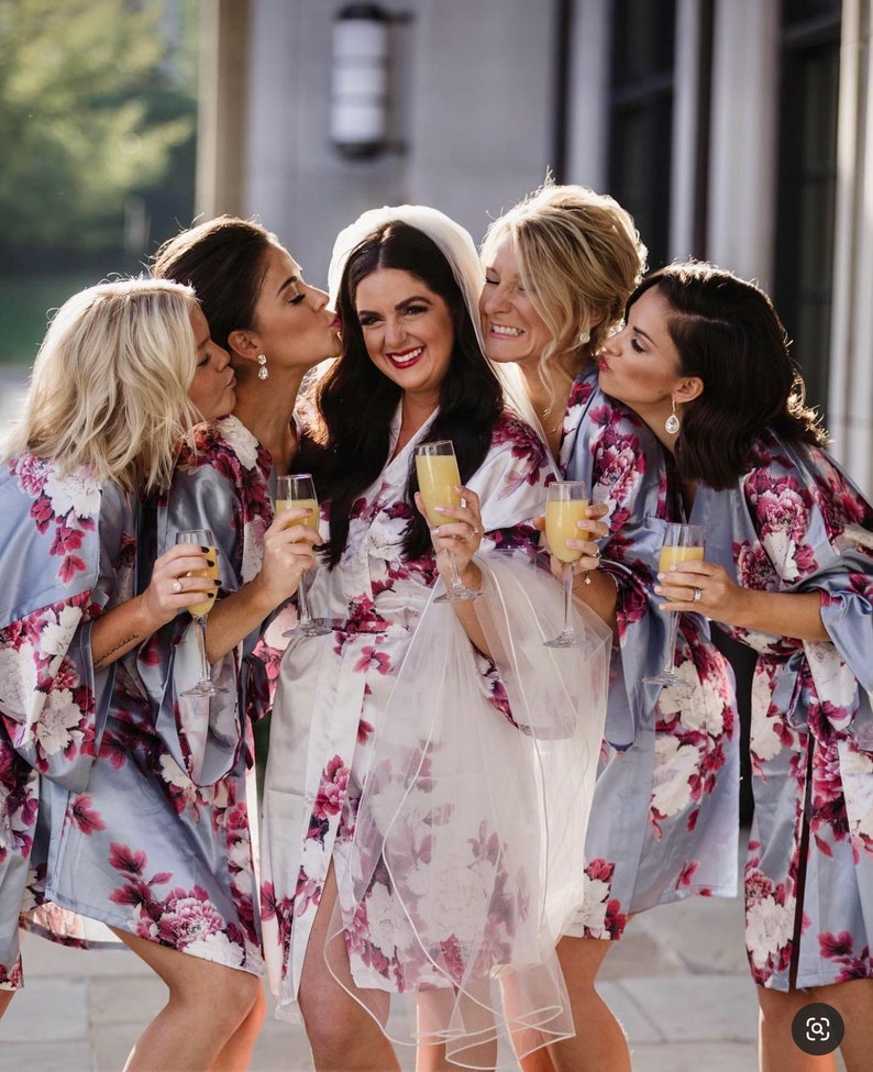 CLEARANCE Silk Bridesmaid Robes Bridesmaid Gifts Floral Robes Getting Ready Robes Bridal Party Gift Kimono Bridesmaid Robes Set image 4