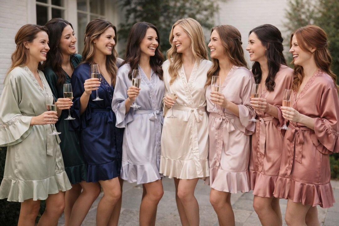 Satin Ruffle Robe Bridesmaid Satin Ruffle Robe, Personalized Bridal Party Robes, Wedding ...
