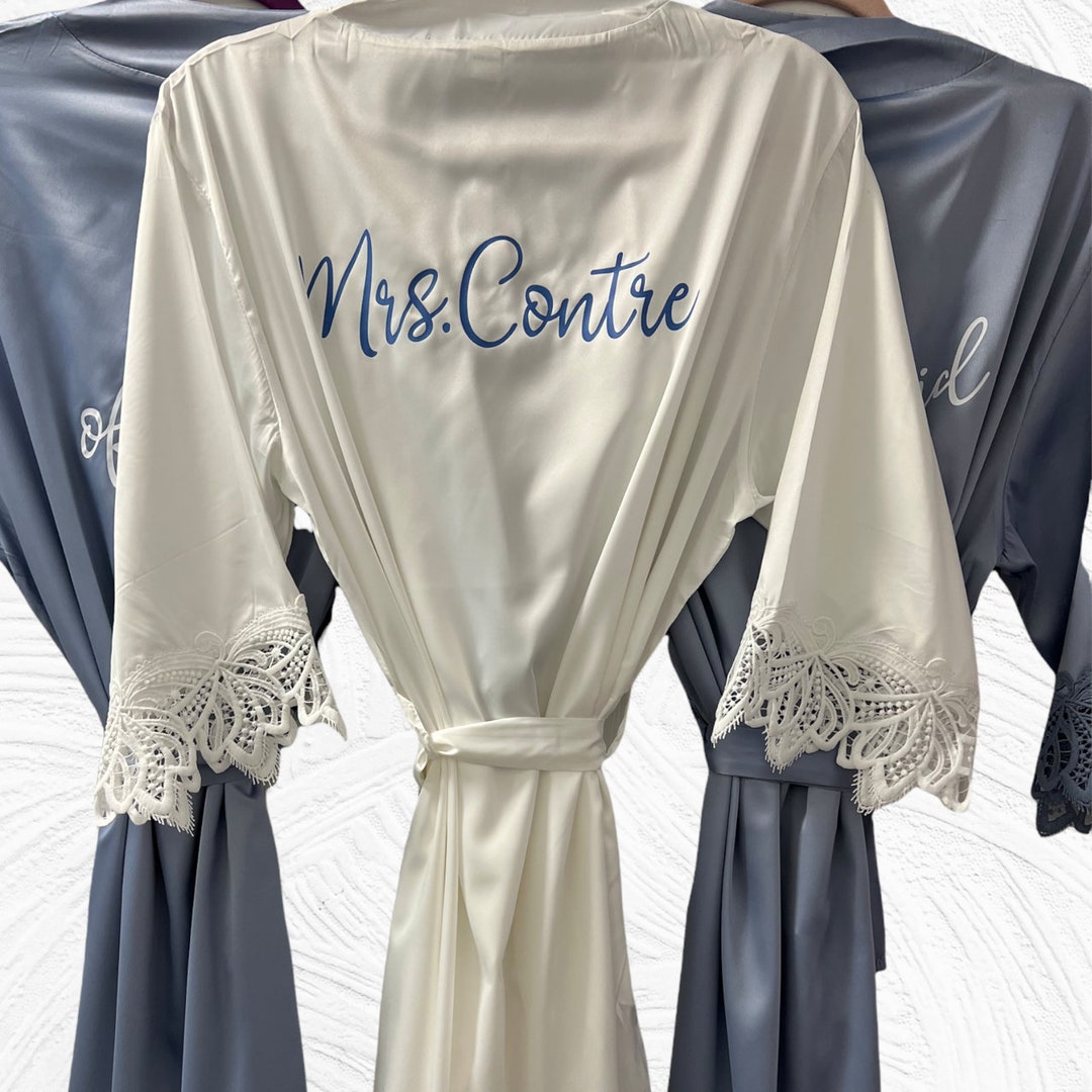 Dusty Blue Bridesmaid Robes/ Bridal Robes/ Wedding Robes/ Lace Etsy