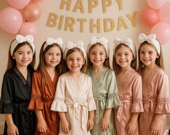 Kids Spa Party Robes Personalized | Birthday Spa Party Favors for Girls | Custom Name Satin Robes for Spa Birthday Theme | Sleepover Gifts