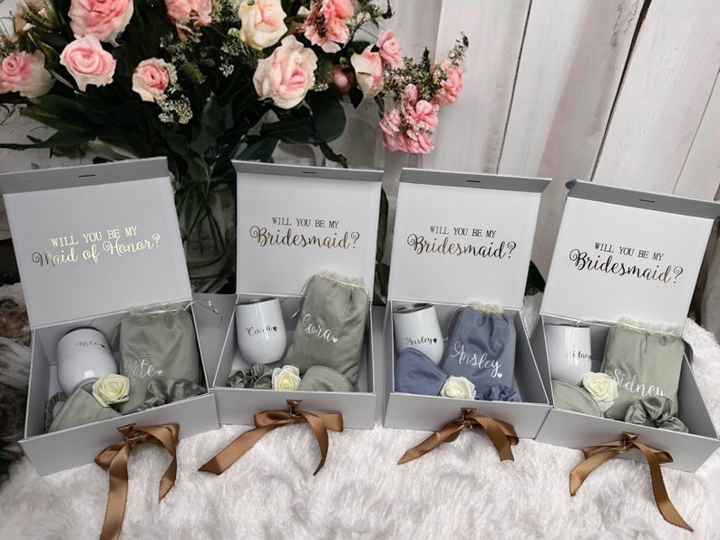 Sage Green Bridesmaid Proposal Gift Box Personalized Box Bridal Party Maid of Honor Mothers Day Birthday Box Customized Pajama Set image 1