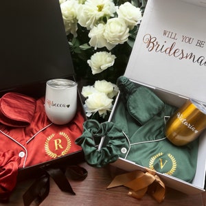 Sage Green Bridesmaid Proposal Gift Box Personalized Box Bridal Party Maid of Honor Mothers Day Birthday Box Customized Pajama Set image 7