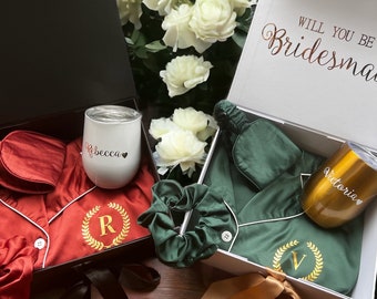 Will You Be My Bridesmaid Proposal Box Set, Personalized Bridesmaid Gift Box Set Matron of Honor Maid of Honor Bridesmaid Satin Pajamas