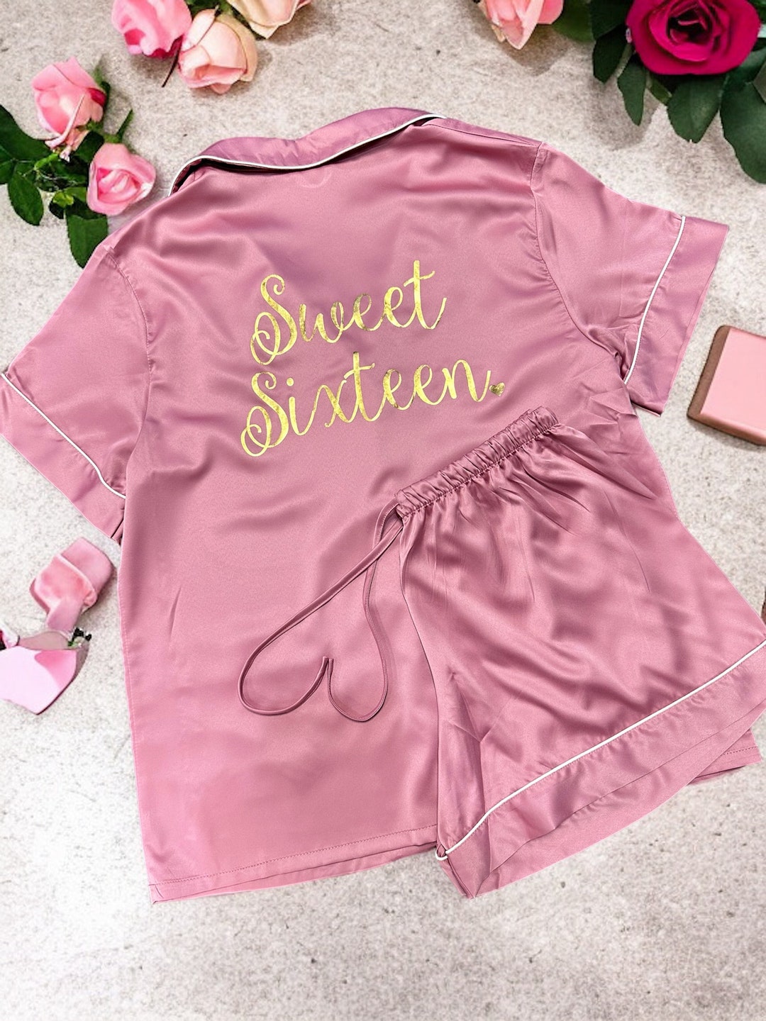 Monogram Satin Pajama Set: Birthday Squad Pjs, Bridal Party Gift