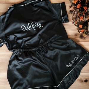 Personalized Silk Pajama Set: Bridal Shower Gift for Bride, Gift for Wife, Wifey Pajamas, Bridesmaid Pajamas, Getting Ready PJs