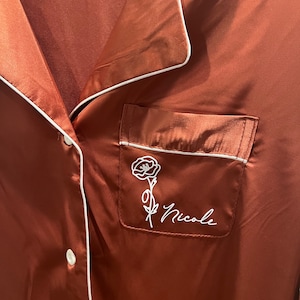 Personalized Satin Pajama Shirts for Women|  Birth Flower Pajama Shirts  |Personalized Pajamas | Bridal Party Pajamas |  Bridesmaid Gifts