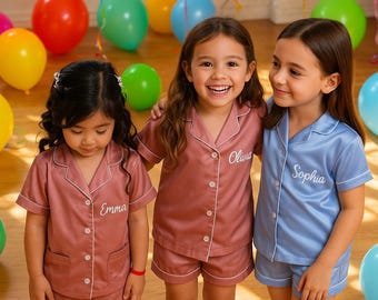 Custom Kids Satin Pajamas: Personalized Flower Girl Sleepwear
