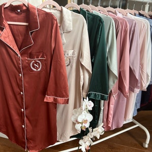 Satin Bridesmaid Sleep Shirt: Button-Down Bachelorette Pajamas