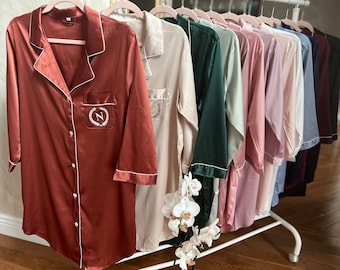 Satin Bridesmaid Sleep Shirt: Button-Down Bachelorette Pajamas